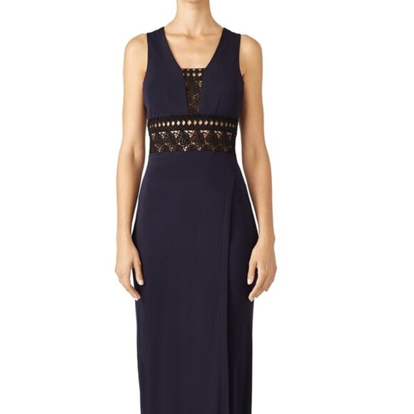 CUT 25 Illusion Lace Evening Gown Formal Dress Navy Black 2 NWT Wedding Prom - Picture 3 of 10